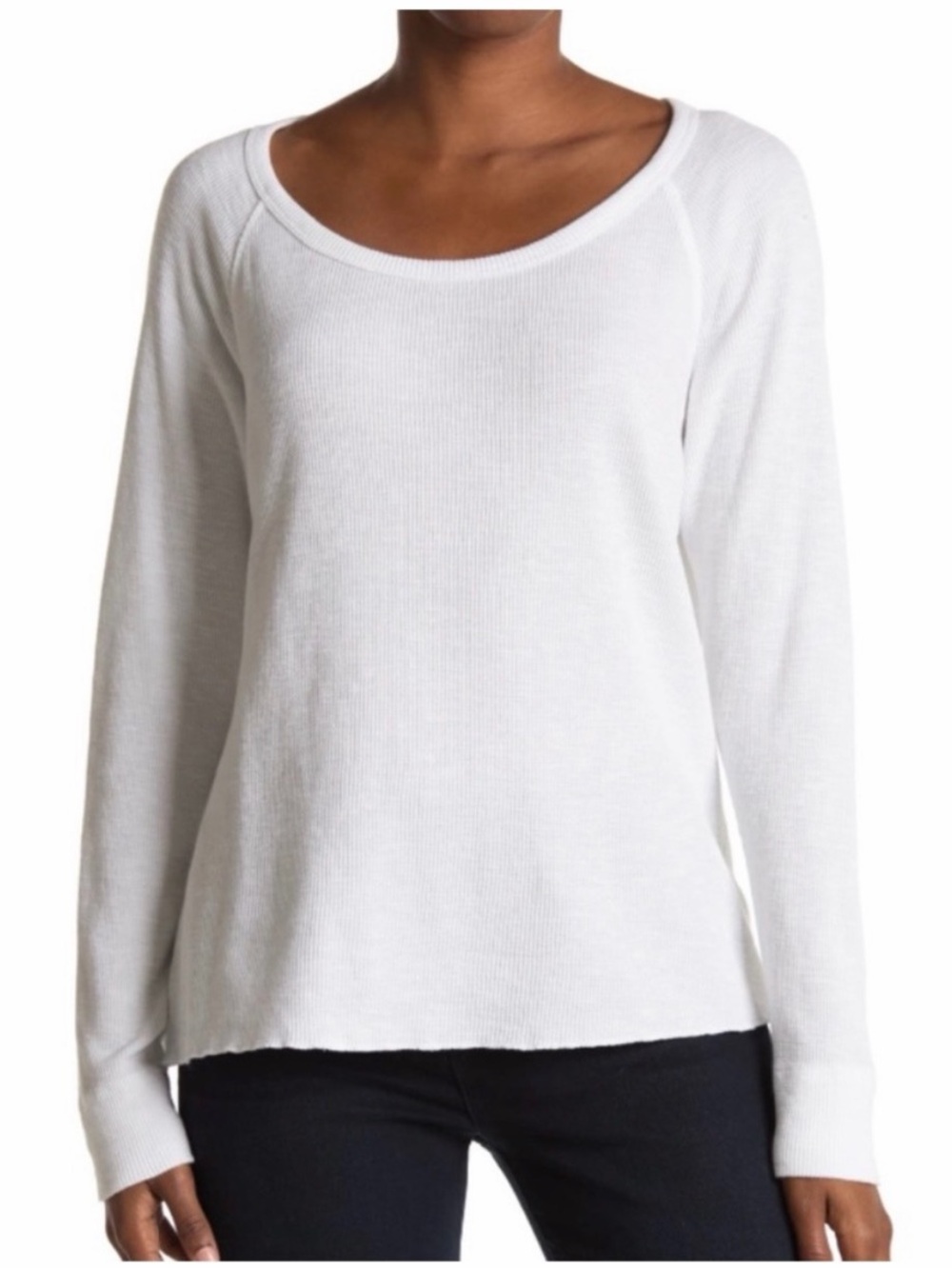 James Perse White Thermal Waffle Scoop Neck Top